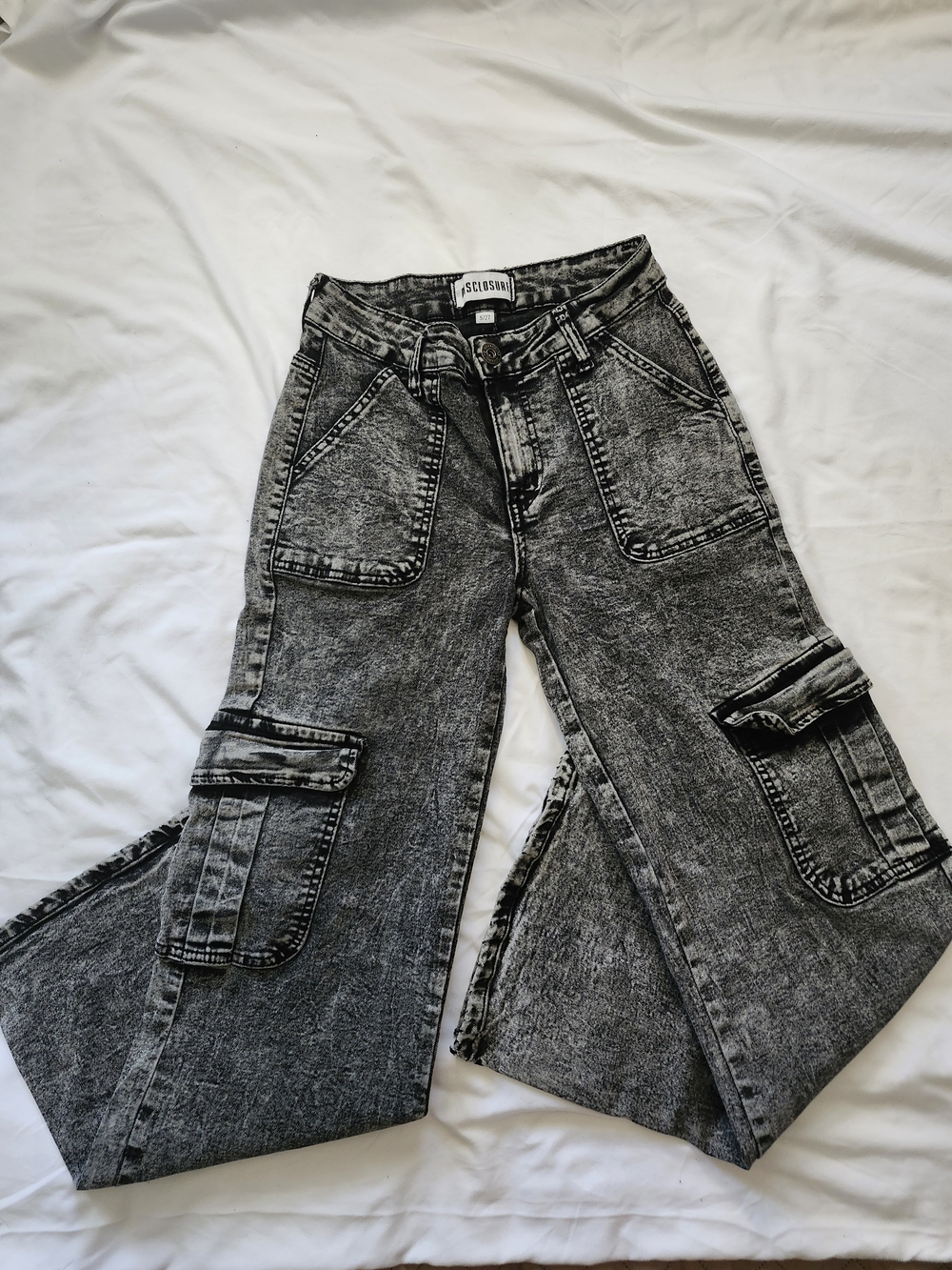 Disclosure Acid Wash Black Wide-Leg Cargo Jeans -